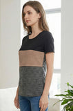 Bearsland Short-sleeved, Round-neck, Colour-block Nursing Top
