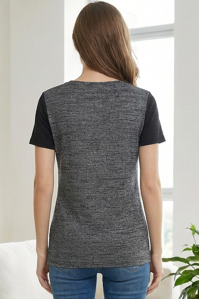 Bearsland Short-sleeved, Round-neck, Colour-block Nursing Top