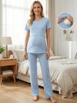 Bearsland Women's Short-Sleeve Nursing Pajama Set