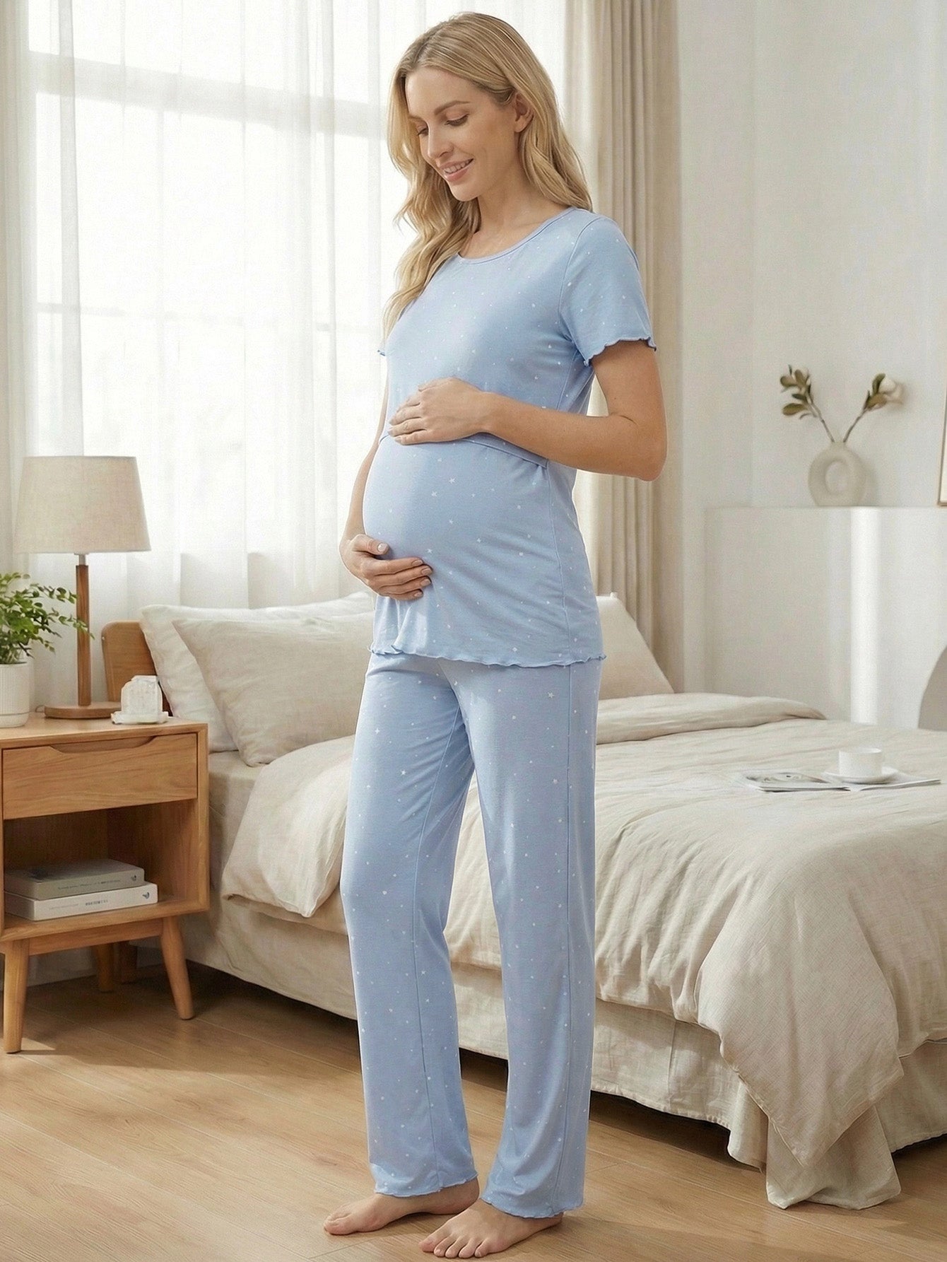 Bearsland Women's Short-Sleeve Nursing Pajama Set
