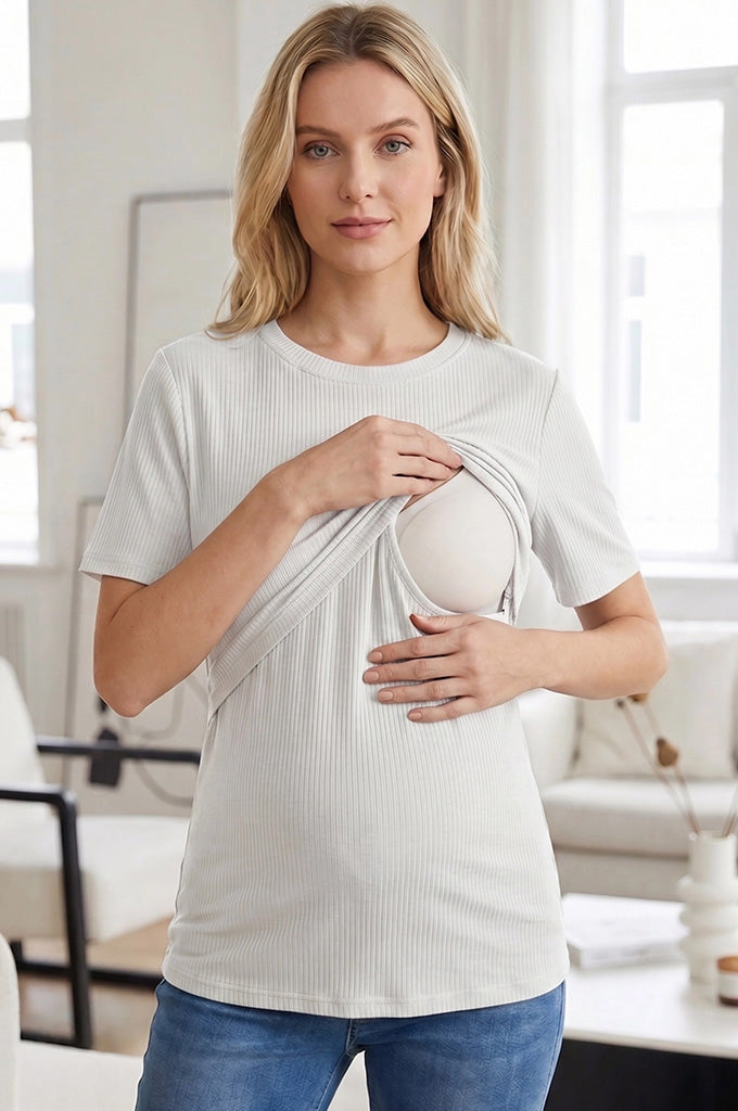 Bearsland Women's Ribbed Solid-Color Nursing Top