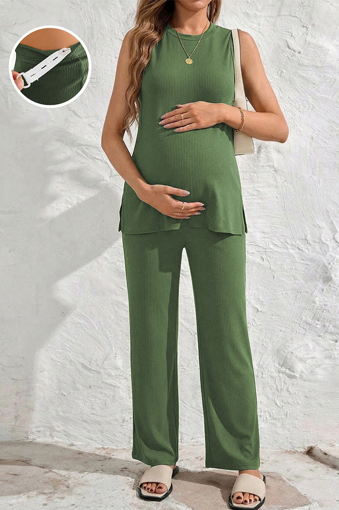 Bearsland Women's Maternity Tank Top Set  Adjustable Waistband