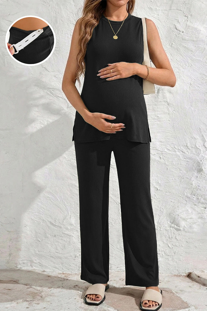 Bearsland Women's Maternity Tank Top Set  Adjustable Waistband