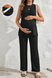 Bearsland Women's Maternity Tank Top Set  Adjustable Waistband
