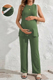 Bearsland Women's Maternity Tank Top Set  Adjustable Waistband
