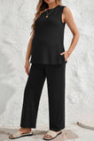 Bearsland Women's Maternity Tank Top Set  Adjustable Waistband