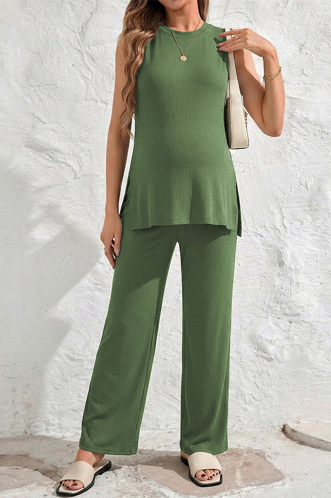 Bearsland Women's Maternity Tank Top Set  Adjustable Waistband