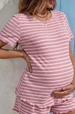 Bearsland Women's Short-Sleeve Maternity Set with Shorts  Adjustable Waistband