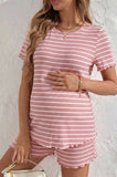 Bearsland Women's Short-Sleeve Maternity Set with Shorts  Adjustable Waistband