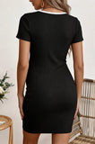 Bearsland Women's Striped Round-Neck Maternity Dress with Bow