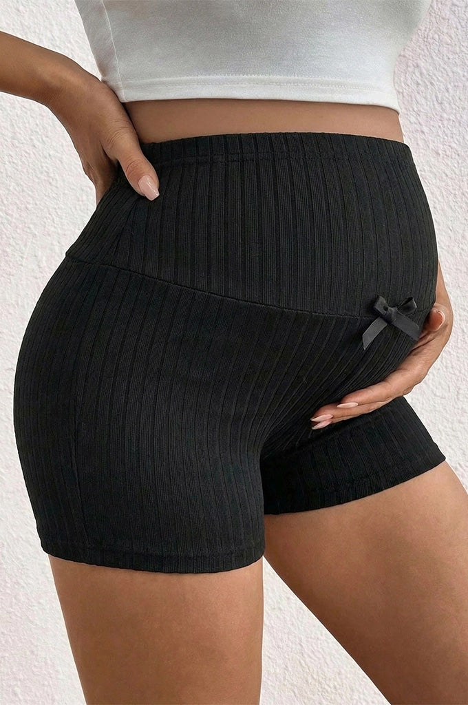 Bearsland Women's Striped Maternity Shorts with a Small Bow