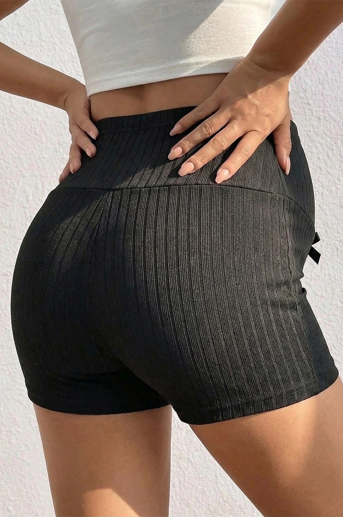 Bearsland Women's Striped Maternity Shorts with a Small Bow