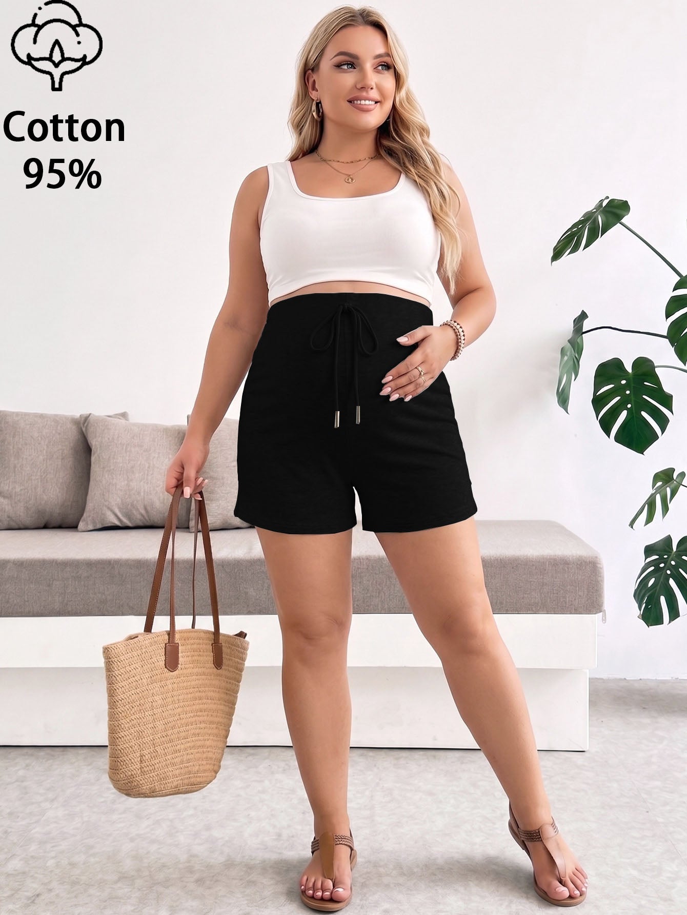 Cotton Women's Plus Size Maternity Shorts Adjustable Waist Casual Shorts Athleisure for Summer Outfits