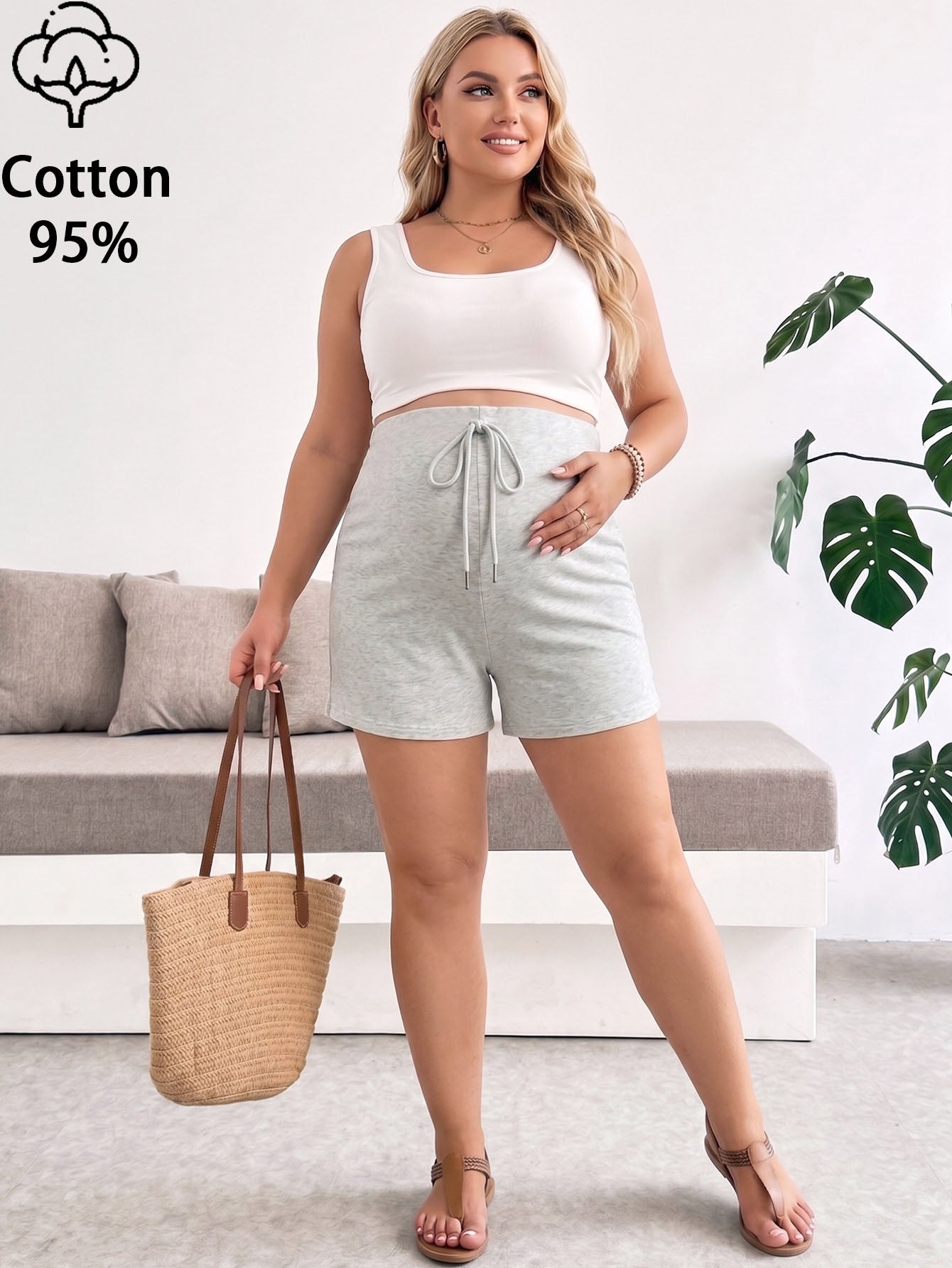 Cotton Women's Plus Size Maternity Shorts Adjustable Waist Casual Shorts Athleisure for Summer Outfits