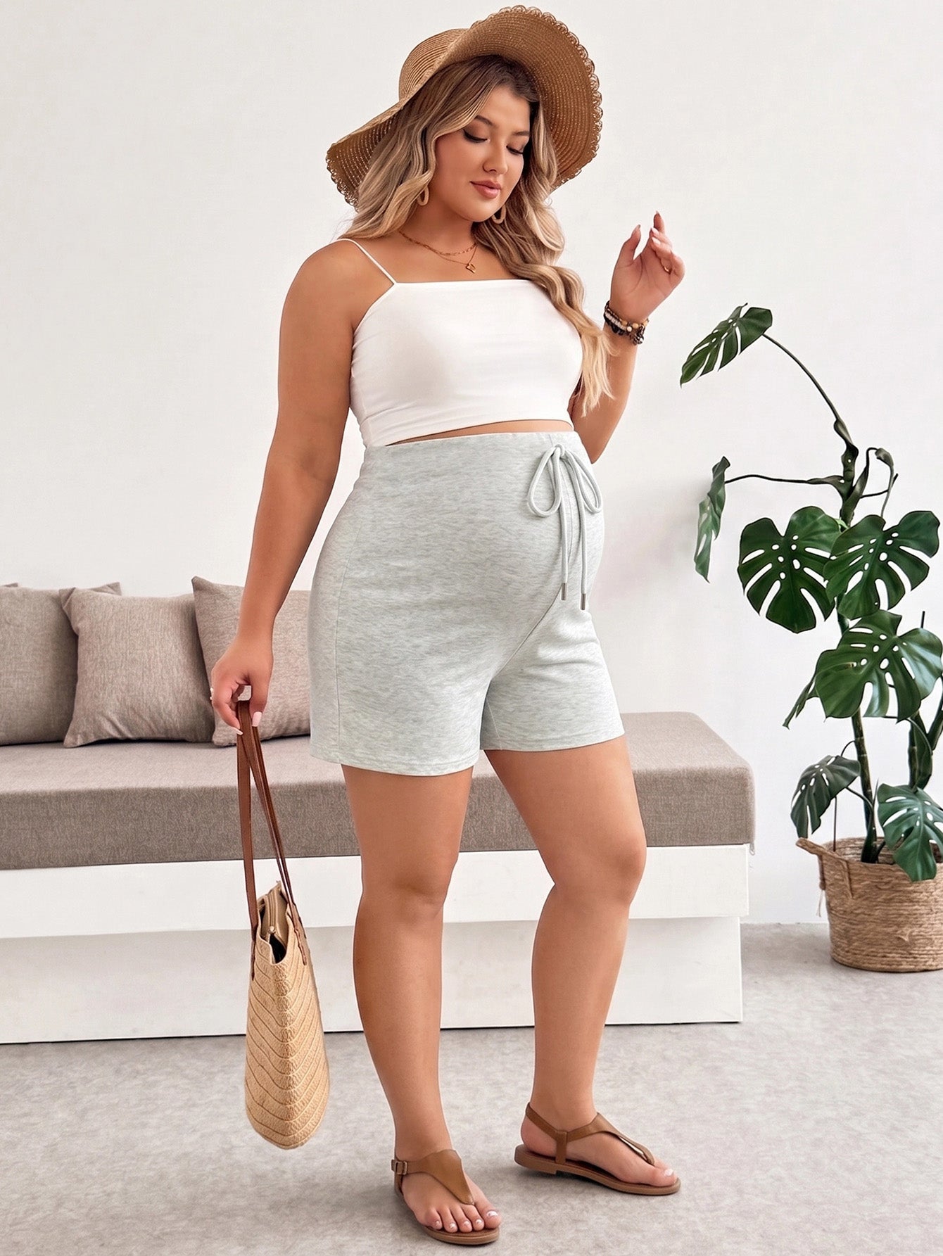 Cotton Women's Plus Size Maternity Shorts Adjustable Waist Casual Shorts Athleisure for Summer Outfits