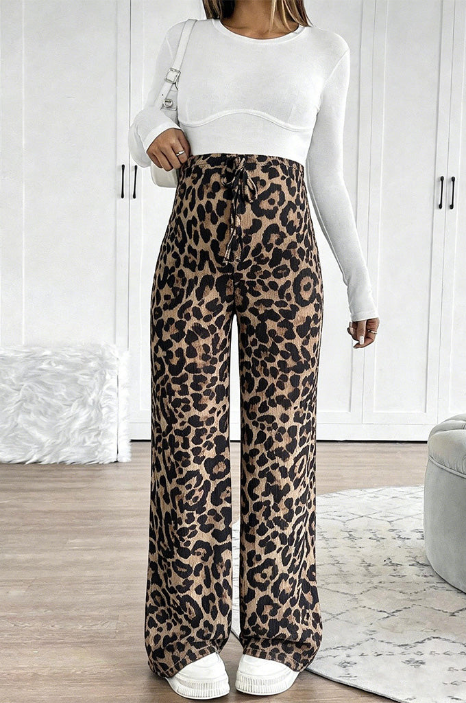 Bearsland Women's Leopard-Print Maternity Pants with Adjustable Waistband