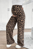 Bearsland Women's Leopard-Print Maternity Pants with Adjustable Waistband