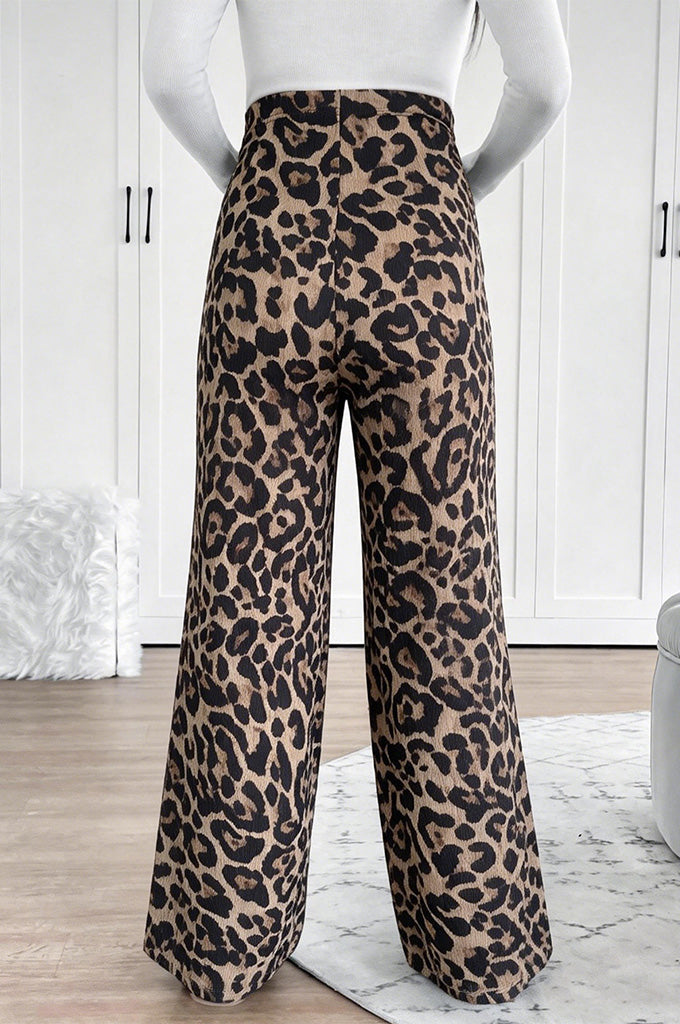 Bearsland Women's Leopard-Print Maternity Pants with Adjustable Waistband