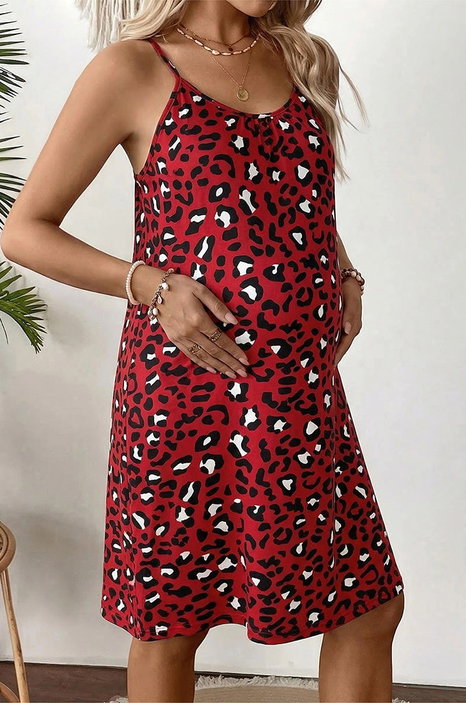 Bearsland Women's Strapless Leopard-Print Maternity Dress