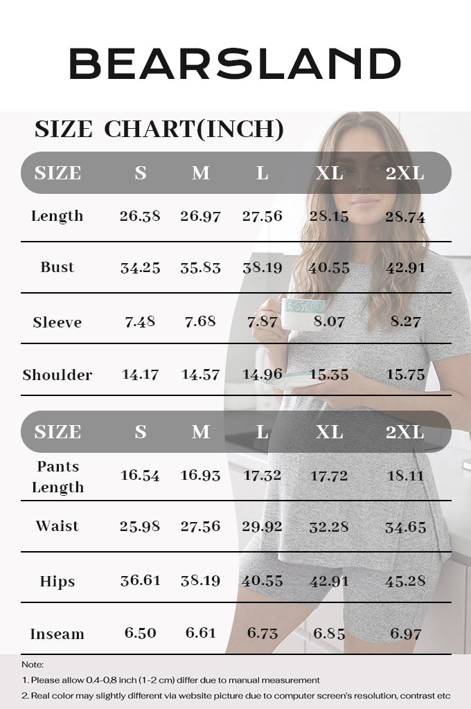 Bearsland Women's Short-Sleeve Maternity Set with Shorts  Top with Slit Hem