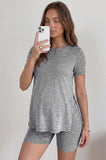Bearsland Women's Short-Sleeve Maternity Set with Shorts  Top with Slit Hem