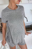 Bearsland Women's Short-Sleeve Maternity Set with Shorts  Top with Slit Hem