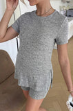 Bearsland Women's Short-Sleeve Maternity Set with Shorts  Top with Slit Hem