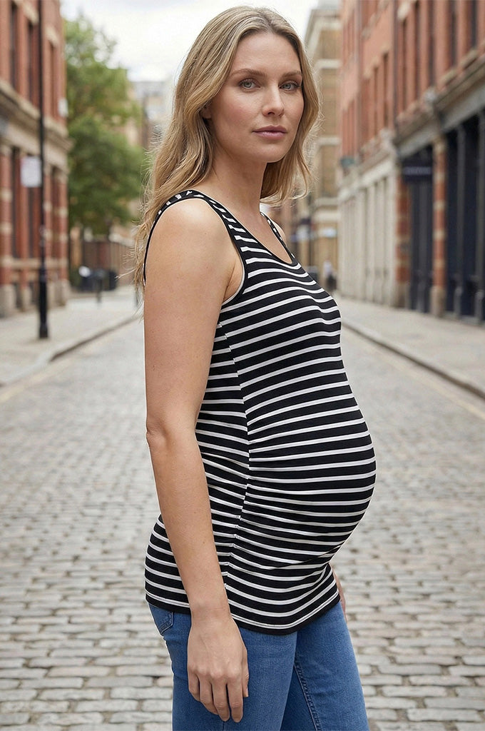 Bearsland Women's Summer Sleeveless Maternity Tank Top with Side Pleats
