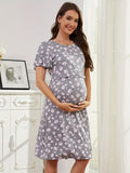 Bearsland Women's Short-Sleeve Crew-Neck Printed Nursing Dress
