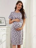 Bearsland Women's Short-Sleeve Crew-Neck Printed Nursing Dress