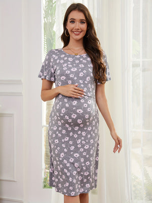 Bearsland Women's Short-Sleeve Crew-Neck Printed Nursing Dress