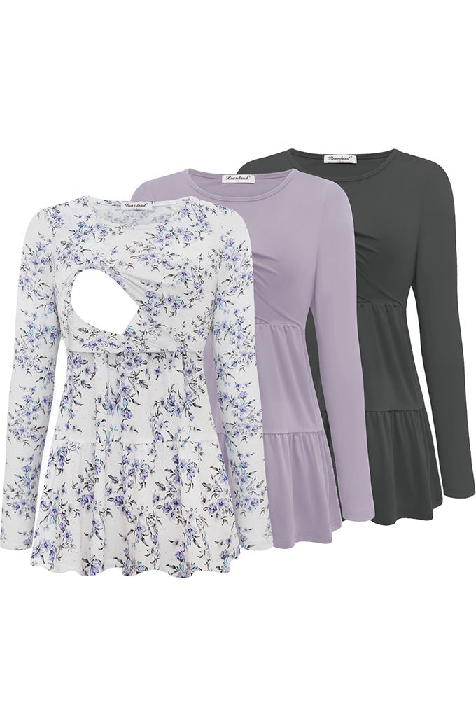 Bearsland Women’s Nursing Top 3pack Long Sleeve Scoop Neck Breastfeeding Shirts