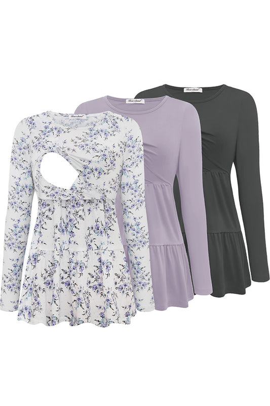 Bearsland Women’s Nursing Top 3pack Long Sleeve Scoop Neck Breastfeeding Shirts