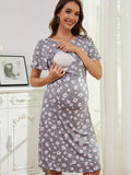 Bearsland Women's Short-Sleeve Crew-Neck Printed Nursing Dress