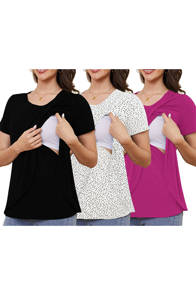 Beaisland Maternity Shirts Short Sleeve Nursing Tops, 3-Pack