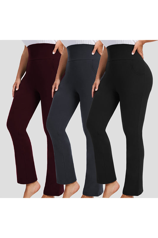 Womens Plus Size Flare Leggings with Pocket 3-Pack