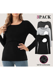 Women's Maternity Nursing Tops Comfy Long Sleeve Breastfeeding T-Shirt 3-Pack