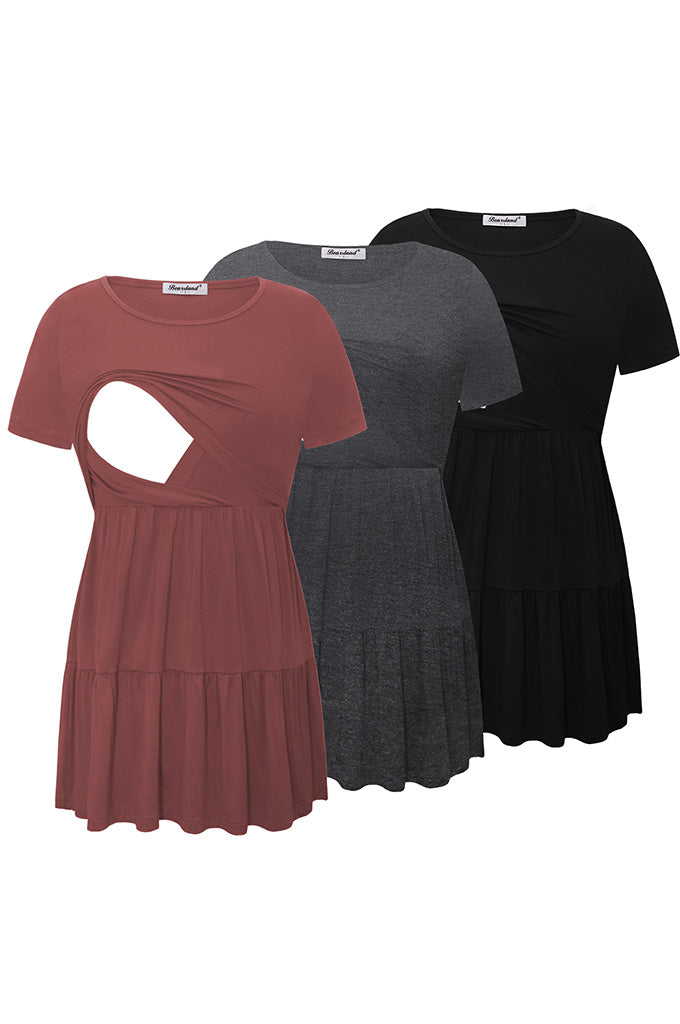 Bearsland Women’s Nursing Top 3pack Short Sleeve Scoop Neck Nursing Shirt