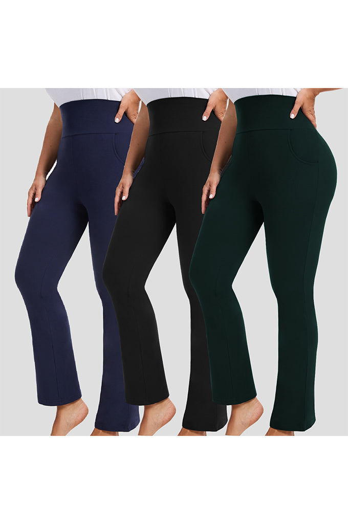 Womens Plus Size Flare Leggings with Pocket 3-Pack