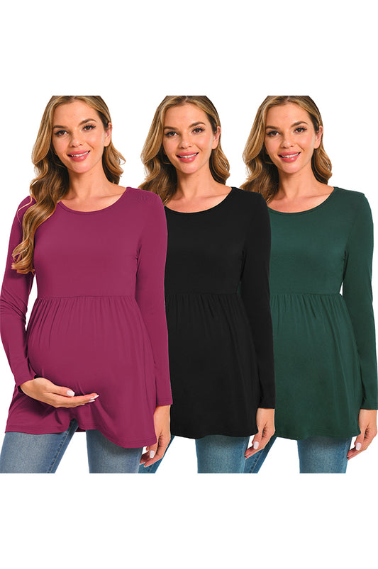 BEARSLAND Round Neck Long Sleeve Maternity Top